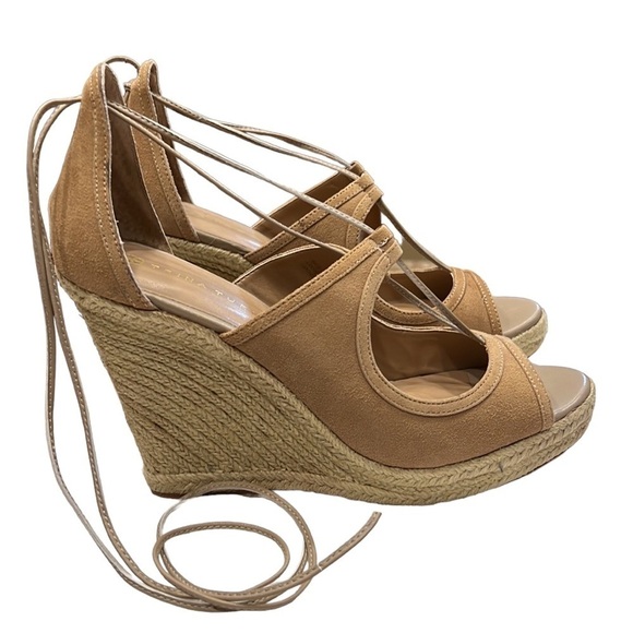 Trina Turk Lace Up Wedge Espadrille Tan Sandals Size 9 NEW - Picture 2 of 8
